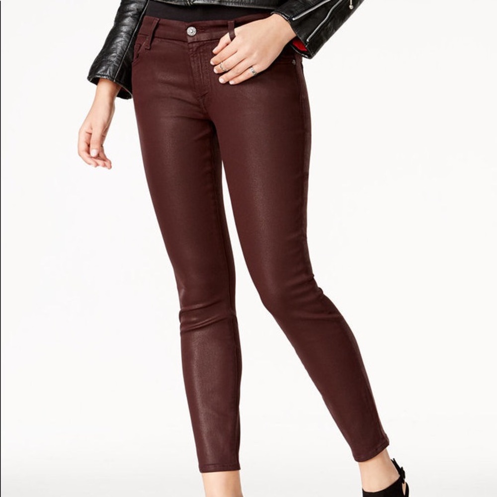 7 For All Mankind Coated The Ankle Super Skinny Jeans Short in Plum